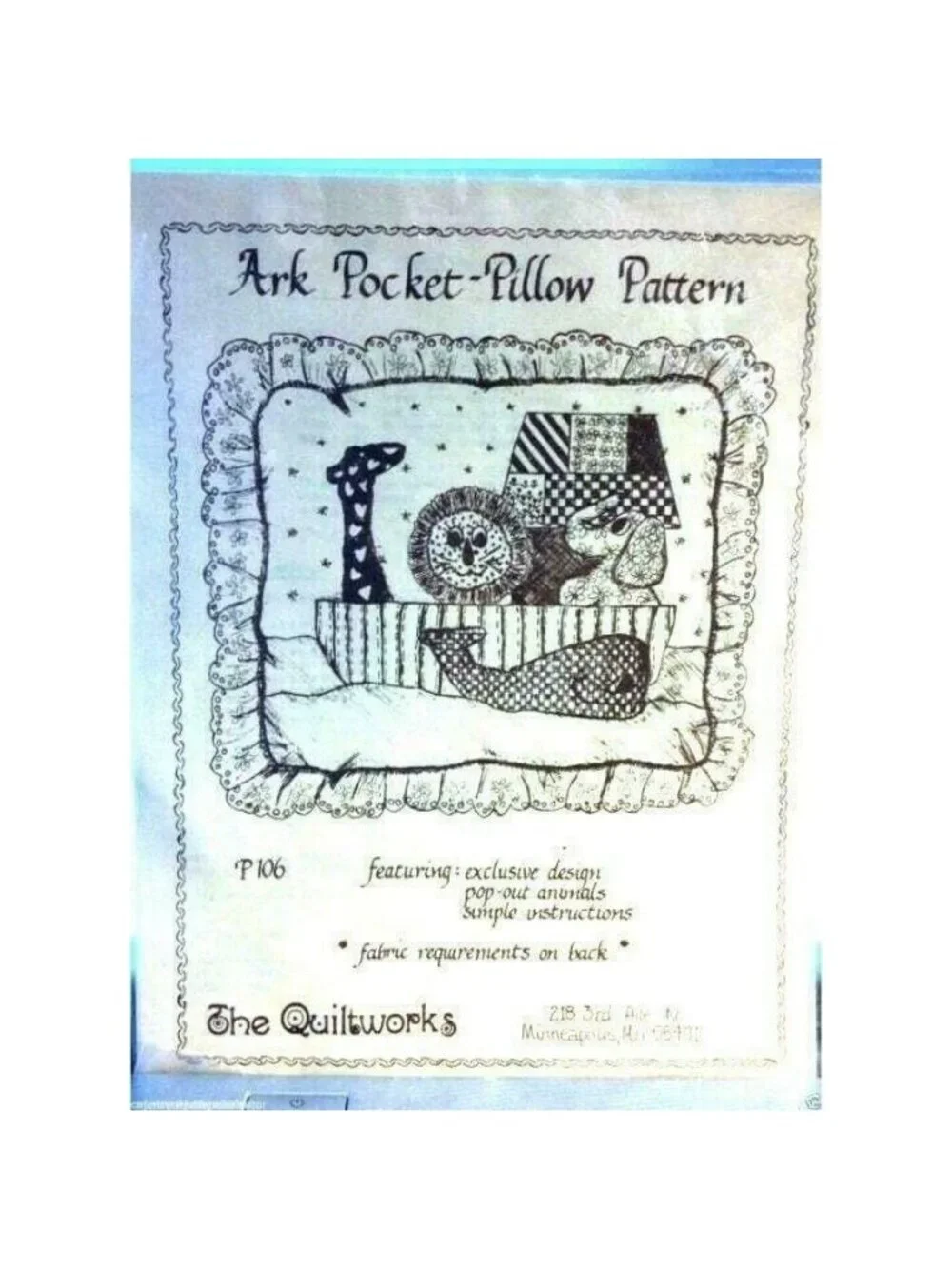 Vintage Sewing Pattern The Quiltworks Sewing P Ark Pocket Pillow P106 ONLY Uncut